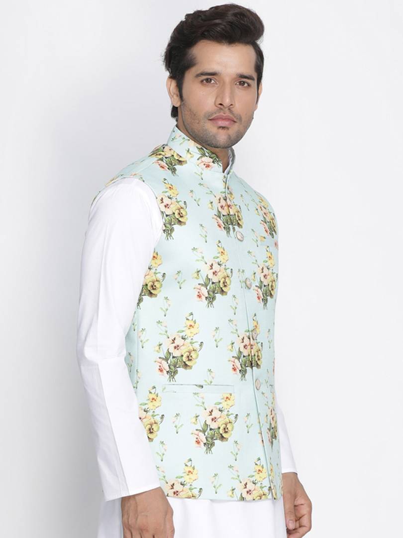 Men's Multicoloured 
Cotton Blend
 Printed Nehru Jackets